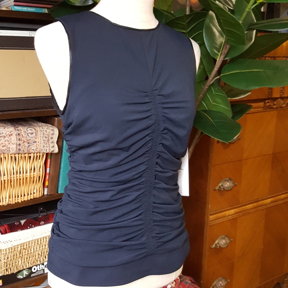 Iris Setlakwe Ruched Leather Trim sleeveless top
